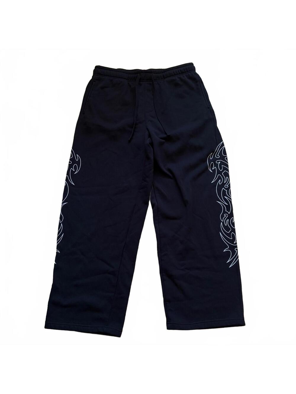 RSQ Baggy Sweatpants Wide Leg Fleece Drawstring Pockets Black Men's Size Large